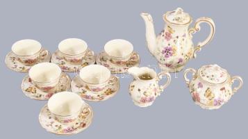 Zsolnay pillangó mintás mokkás készlet. Hat személyes. Kézzel festett, jelzett, hibátlan