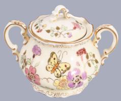 Zsolnay pillangó mintás mokkás készlet. Hat személyes. Kézzel festett, jelzett, hibátlan