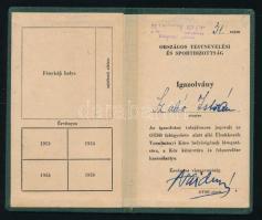 cca 1953 Országos Testnevelési és Sport Bizottság (OTSB) felügyelete alatt álló Élsakkozók Tanulmányi Köre helyiségeinek látogatására, könyvtárának és felszerelésének használatára jogosító igazolvány