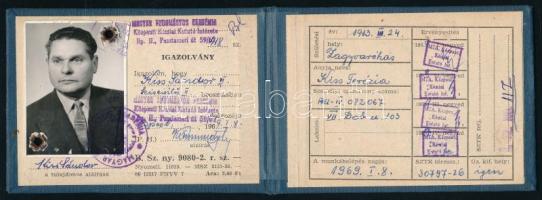 1969 MTA Központi Kémiai Kutató Intézete fényképes igazolvány