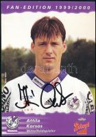 Korsós Attila (1971-) válogatott labdarúgó, középpályás autográf aláírása őt ábrázoló képen