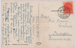 1942 Léva, Levice; Kórház, Antal Gyula út, villasor, Főtéri részlet, Országzászló, Állami fiúgimnázi...