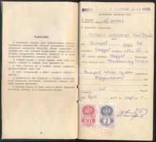 1969 Budapesti Műszaki Egyetem vegyészmérnöki karának leckekönyve, több oldalnyi bejegyzéssel, illetékbélyegekkel