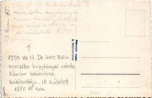 1939 Hegybánya, Pjerg, Piarg, Siegelsberg, Stiavnické Bane (Selmecbánya); Dr Inke Béla miniszter zár...