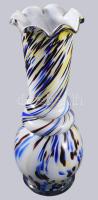 cca 1960 murano anyagában multicolor színezésű kétrétegű tejüveg fodros váza, hibátlan, m: 37 cm