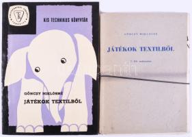 Gönczy Miklósné: Játékok textilből. Kis technikus könyvtár. + Játékok textilből. 21 féle szabásminta. Bp., 1965, Táncsics, 93+1 p.; 11 (21 szabásminta 11 lapon) t. Kiadói papírkötések.