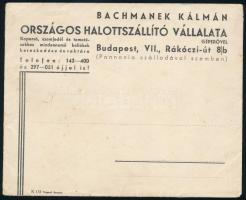 Bachmanek Kálmán Országos Halottszállító Vállalata (Bp. VII. Rákóczi út) fejléces boríték