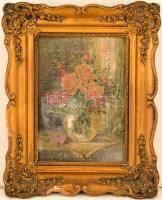 Iványi jelzéssel: Virágcsendélet. Olaj, falemez (kopott), hibás keretben, 17×12 cm