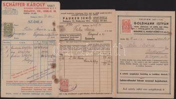 1943 3 db fejléces számla budapesti divatáru kereskedőktől okmánybélyegekkel