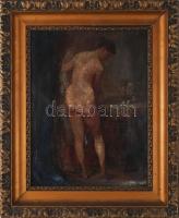 Jelzés nélkül: Álló női akt. Olaj, vászon, kartonon. Kissé sérült. Dekoratív, kissé sérült fakeretben. 40x30 cm