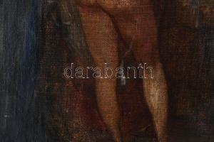 Jelzés nélkül: Álló női akt. Olaj, vászon, kartonon. Kissé sérült. Dekoratív, kissé sérült fakeretbe...