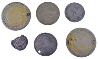 Vegyes, 6db-os érmetétel, közte: 1552K-B Denár Ag "I. Ferdinánd" + 1842B - 1848KB 20kr Ag "V. Ferdinánd" (2db) + 1868. 10kr + 1869. 20kr (2xklf) T:F-VG