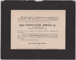 1899 Halotti értesítő iglói dr. Szontagh Árpád kir. törvényszéki albíró, tartalékos m. kir. honvédhuszár hadnagy elhunytáról