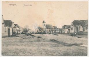 1914 Kiskapus, Kis-Kapus, Kleinkopisch, Copsa Mica; utca részlet, templom / street view, church (felületi sérülés / surface damage)