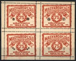 1943 Magyarország kormányzójának 75. születésnapjára levélzáró négyestömb