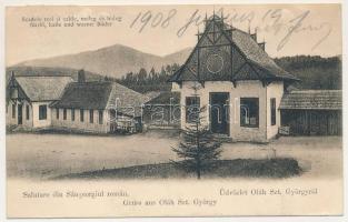 1908 Oláhszentgyörgy, Sangeorgiul Roman, Sangeorz-Bai; Meleg és hideg fürdő / Scaldele reci si calde / spa, bathhouses (EK)