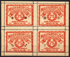 1943 Magyarország kormányzójának 75. születésnapjára levélzáró négyestömb