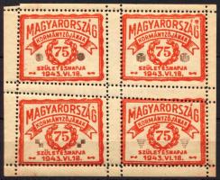 1943 Magyarország kormányzójának 75. születésnapjára levélzáró négyestömb