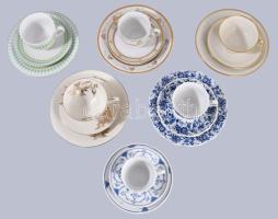 6 darab porcelán reggeliző szett: csésze alátéttel és desszertes tányér. Jelzett, minimális kopással...