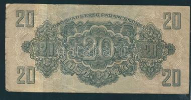 1944. 20P "V.H." felső ívszélen erős fehér csík,előlapi nyomat erősen lefelé csúszva,a nor...