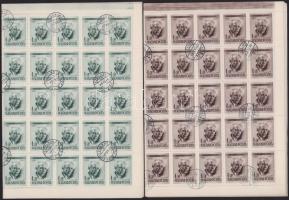 1955 Bartók Béla 1Ft 9 db zöld és 5 db barna hajtott teljes ívben, mind az ismert lemezhibával (113.500)