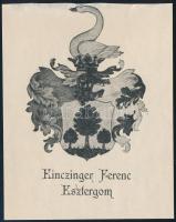 Einczinger Ferenc (1879-1950): Einczinger Ferenc (címeres ex libris). Klisé, papír. Jelzés nélkül. 8x5,5 cm