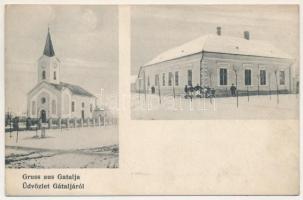 1916 Gátalja, Gáttája, Gataia; Római katolikus templom és plébánia télen. A. Weiser Photograpisches Atelier / Catholic church and parish (EK)