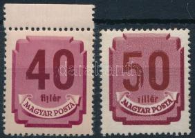 1946 Forint-filléres portó 40f és 50f, mindkettőben lemezhiba a "fillér" szóban, az 50f "5" számjegyében vonalka