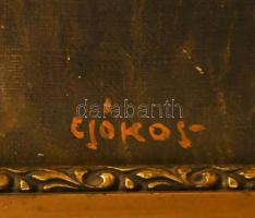 Csókos jelzéssel: Pecázó. Olaj, vászon. Dekoratív, kissé sérült fakeretben. 80x100 cm. KIZÁRÓLAG SZE...