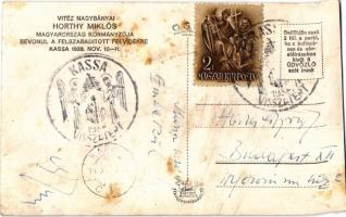 1938 Kassa, Kosice; Bevonulás, Horthy a díszkapu alatt / entry of the Hungarian troops, regent Horth...