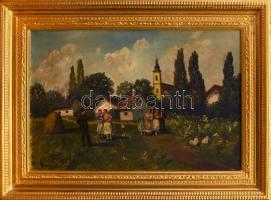 Olvashatatlan jelzéssel: Társaság. Olaj, karton. Dekoratív fakeretben. 63x94 cm. KIZÁRÓLAG SZEMÉLYES ÁTVÉTEL, NEM POSTÁZZUK / ONLY PERSONAL COLLECTION IN OUR OFFICE!