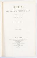Iustinus, Marcus Iunianus: Iustini Historiarum Philippicarum Ex Trogo Pompeio Libri XLIV. Tomus Primus. Notis et Indice Illustravit Eligius Johanneau. Parisiis, 1830, C. L. F. Panckoucke, 2+VIII+232 p. Latin nyelven. Korabeli kopott, foltos egészvászon-kötés, foltos lapokkal.