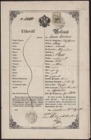 1850 Újvidék (Neusatz, Novi Sad), útlevél (Reisepaß) magyar és német nyelven, 6kr CM okmánybélyeggel