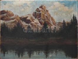 Ferency T jelzéssel: Hegyvidéki tó, 1899. Olaj, vászon. Kissé sérült. 60x80 cm.