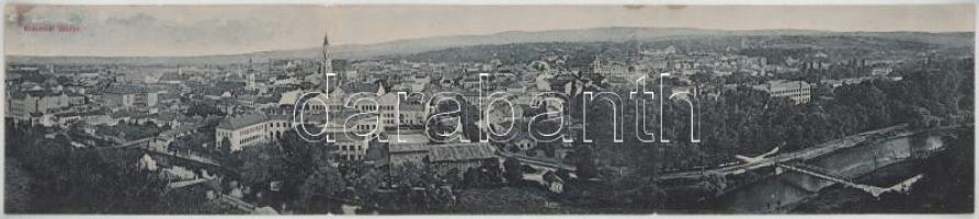 1908 Kolozsvár, Cluj; látkép. 3-részes kihajtható panorámalap / general view, 3-tiled folding panoramacard (fl)