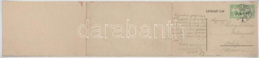 1908 Kolozsvár, Cluj; látkép. 3-részes kihajtható panorámalap / general view, 3-tiled folding panora...