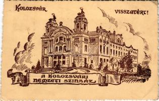 1940 Kolozsvár, Cluj; Nemzeti Színház, bevonulás / National Theatre, entry of the Hungarian troops + "1940 Kolozsvár visszatért" So. Stpl. (EB)