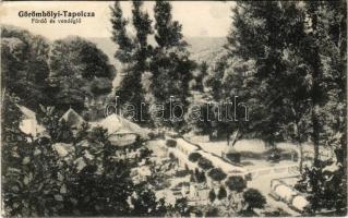 1914 Miskolctapolca, Görömbölytapolca, Görömbölyi-Tapolca, Tapolca (Miskolc); Fürdő és vendéglő, étterem. Grünwald Ignác kiadása (r)