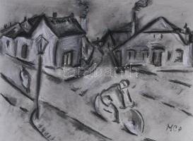 MCP jelzéssel: Kerékpáros. Vegyes technika, papír. 29,5x42 cm.