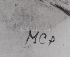 MCP jelzéssel: Kerékpáros. Vegyes technika, papír. 29,5x42 cm