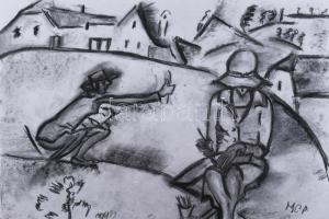 MCP jelzéssel: Hölgyek a szabadban. Vegyes technika, papír. 29,5x42 cm.