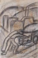 Ruzicskay jelzéssel: Munkások. Vegyes technika, papír. Kissé foltos. 42x29,5 cm.