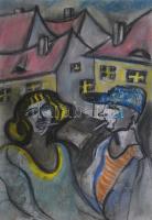 Scheiber H jelzéssel: Cigarettázó alakok. Vegyes technika, papír. 42x29,5 cm.