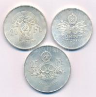 1956. 10Ft Ag + 20Ft Ag + 25Ft Ag "Tízéves a Forint (Jó Forint sor)" mindegyik kapszulában T:AU patina Adamo EM4, EM5, EM6