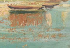 Olvashatatlan jelzéssel: Siófoki kikötő (1925?). Olaj, karton. Foltos, kissé sérült. Dekoratív faker...