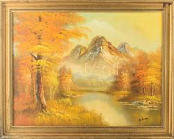 M. Elton jelzéssel: Táj. Olaj, vászon, dekoratív fakeretben, 40×62,5 cm.