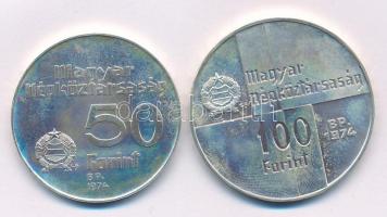 1974. 50Ft Ag + 100Ft Ag "Magyar Nemzeti Bank" pár, mindkettő kapszulában T:BU patina Adamo EM44, EM45