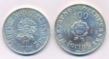 1973. 50Ft Ag + 100Ft Ag "Petőfi" pár, mindkettő kapszulában T:BU patina Adamo EM41, EM42