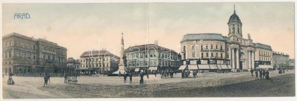 Arad, 1848-as múzeum, Nagy Lajos szállodája a Fehér Kereszthez, kávéház, Kell Manó, Deutsch Testvérek üzlete. 2-részes kihajtható panorámalap / museum, hotel and café, shops. 2-tiled folding panoramacard (Rb)