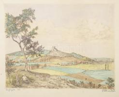 Stettner Béla (1928-1984): Szigligeti vár. Színezett rézkarc, papír, jelzett, üvegezett fakeretben, 24,5×31,5 cm